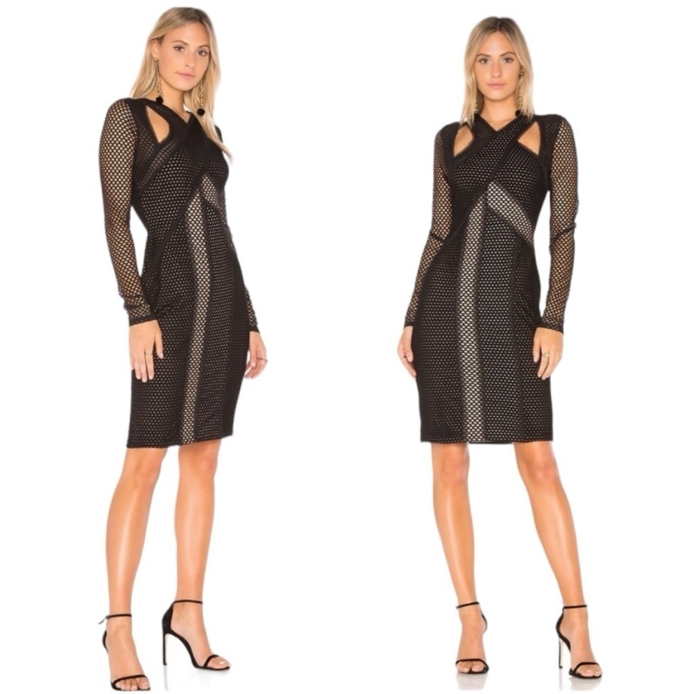 BCBGMaxAzria Jaylynn Mesh Patchwork Black Dress XS Bodycon Black Nude